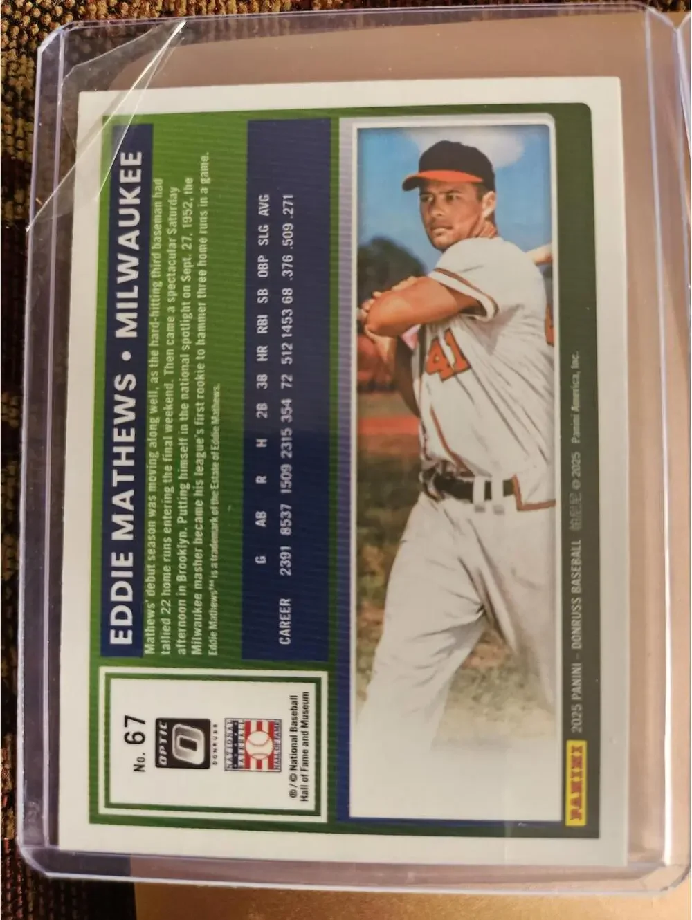 Eddie Matthews - 2025 Panini Optic Insert Baseball - #67 - Brewers - RAW Mint